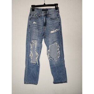 Aeropostale High Rise Baggy Distressed Jeans Med Wash Womens Teen Size 000 Reg
